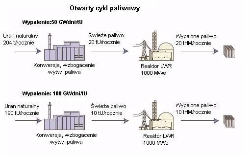 Schemat otwartego cyklu paliwowego z bezpośrednim składowaniem wypalonego paliwa